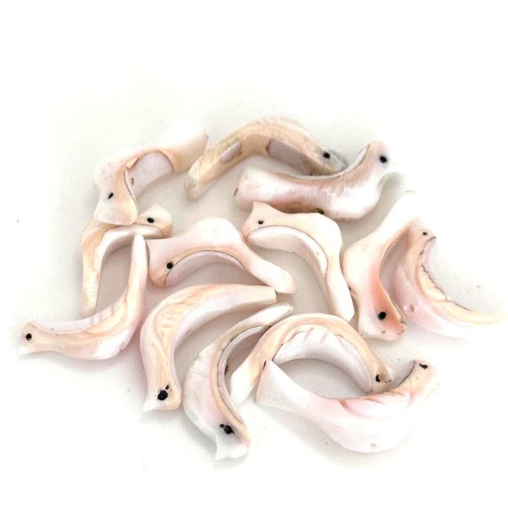 Carved Fetish Bird Beads Lot 0f 14 Pinkish White - Picture 2 of 5